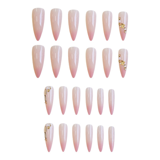 Starlit Elegance Long Stiletto Ombre Pink with Dazzling Gem Accents Press-On Nail Set