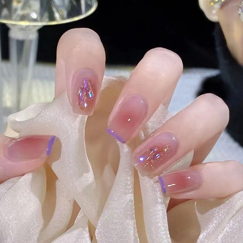 Enchanted Evening Medium Square Lavender Press On Nails with Iridescent Flakes