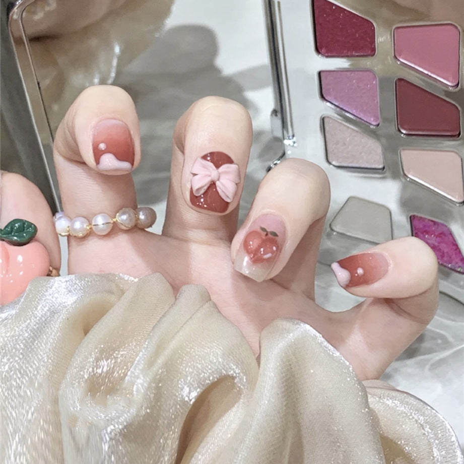 Enchanted Garden Medium Length Square Shape Pastel Pink Press On Nail Set with Floral Accents and Pearlescent Finish