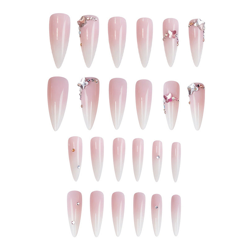 Glamorous Blossom Long Stiletto Ombre Pink Press On Nail Set with Sparkling Gems