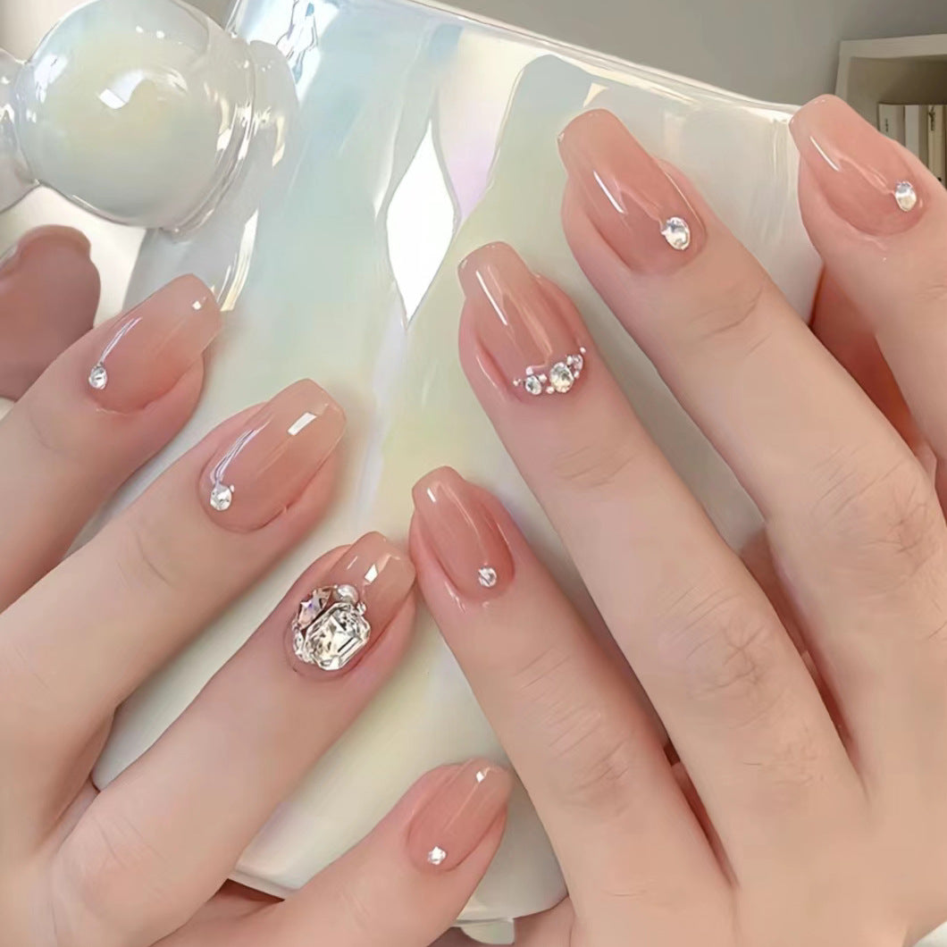 Glamorous Chic Medium Coffin Pink Press On Nail Set with Crystal Accents 24