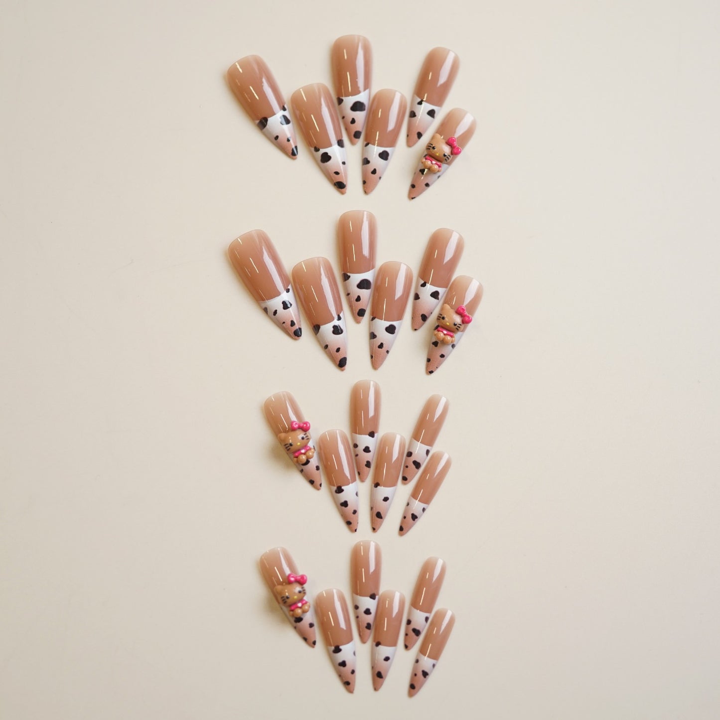 Sweet Summer Delight Long Almond Tan Nails with Ice Cream Cone and Polka Dot Design