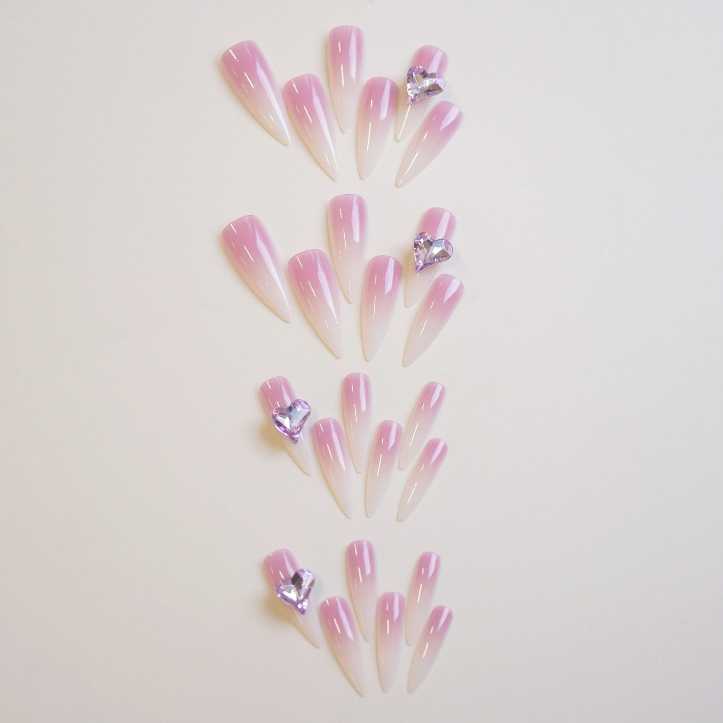 Whimsical Dreamy Pink Extra Long Almond Shape with Sparkling Gemstones Press On Nail Set