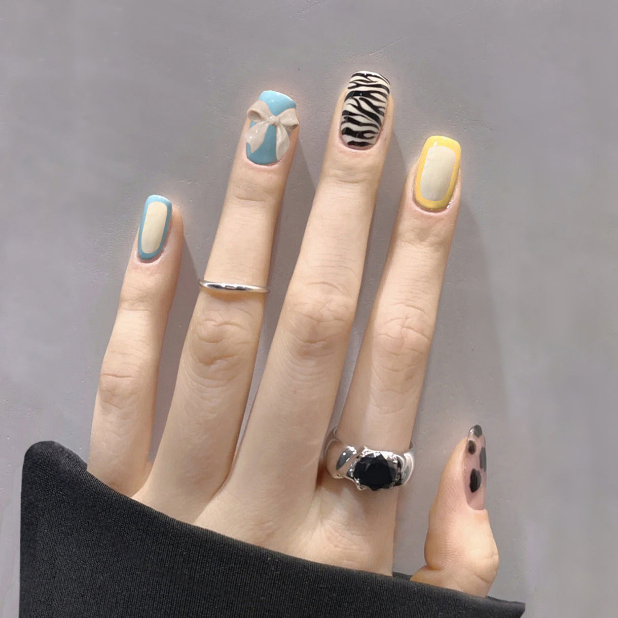 Safari Adventure Long Squoval Multicolor Press On Nail Set with Animal Print Accents