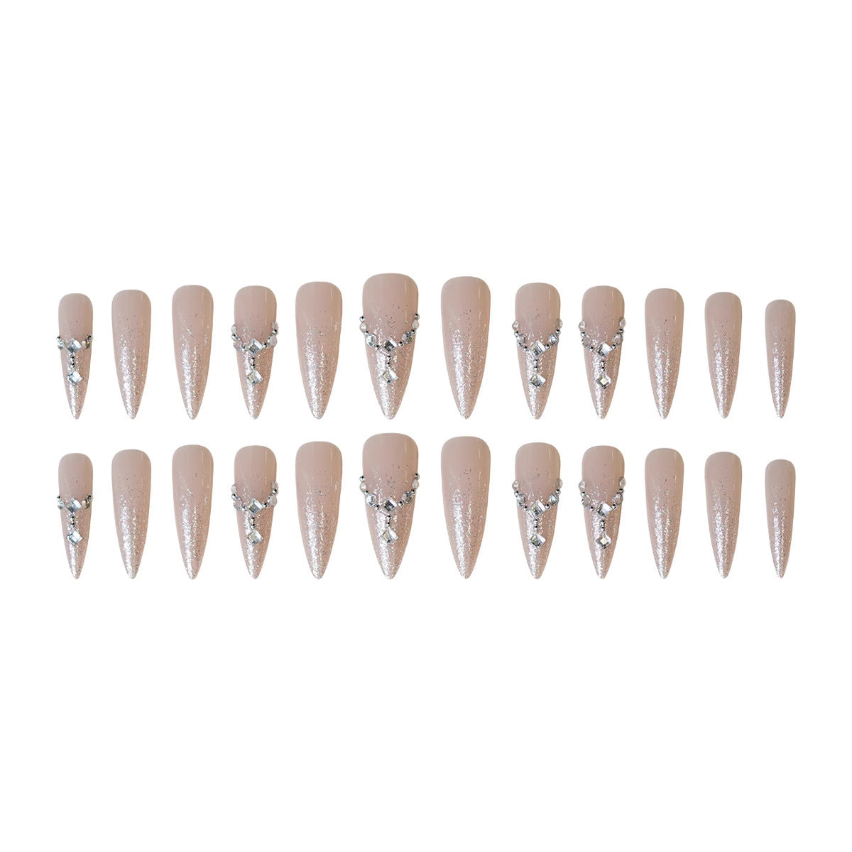 Glamorous Elegance Medium Stiletto Beige Press On Nail Set with Sparkling Accent Embellishments