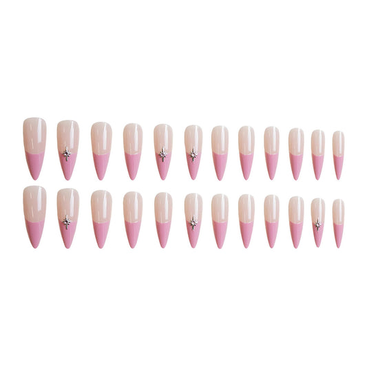 Charming Elegance Medium Almond Pink Ombre Press-On Nail Set with Dazzling Gem Accents
