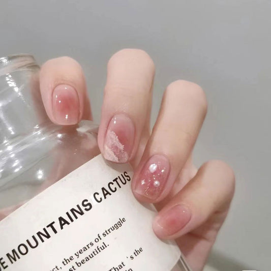 Desert Rose Short Square Pink Press On Nail Set with Gemstone Accents