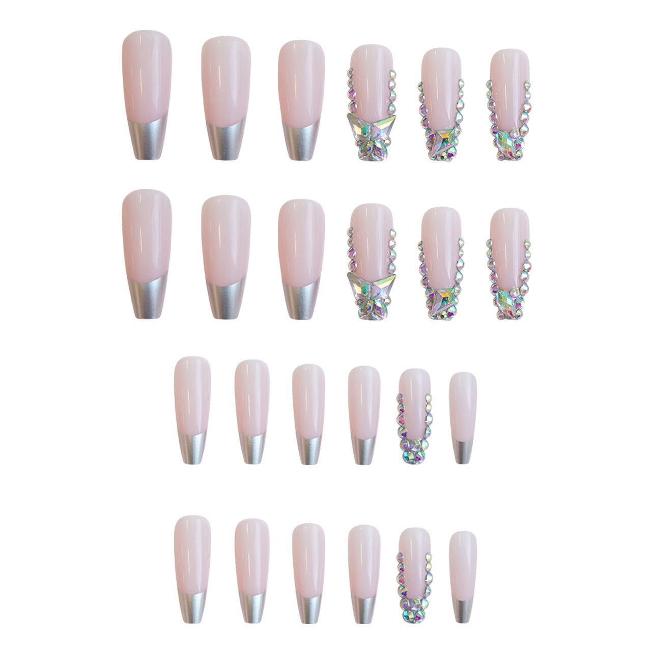 Ethereal Elegance Long Coffin Shaped Soft Pink with Sparkling Rhinestone Accents Press On Nail Set