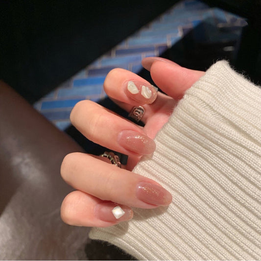 Elegant Chic Medium Oval Pink Glitter Accent Press On Nail Set