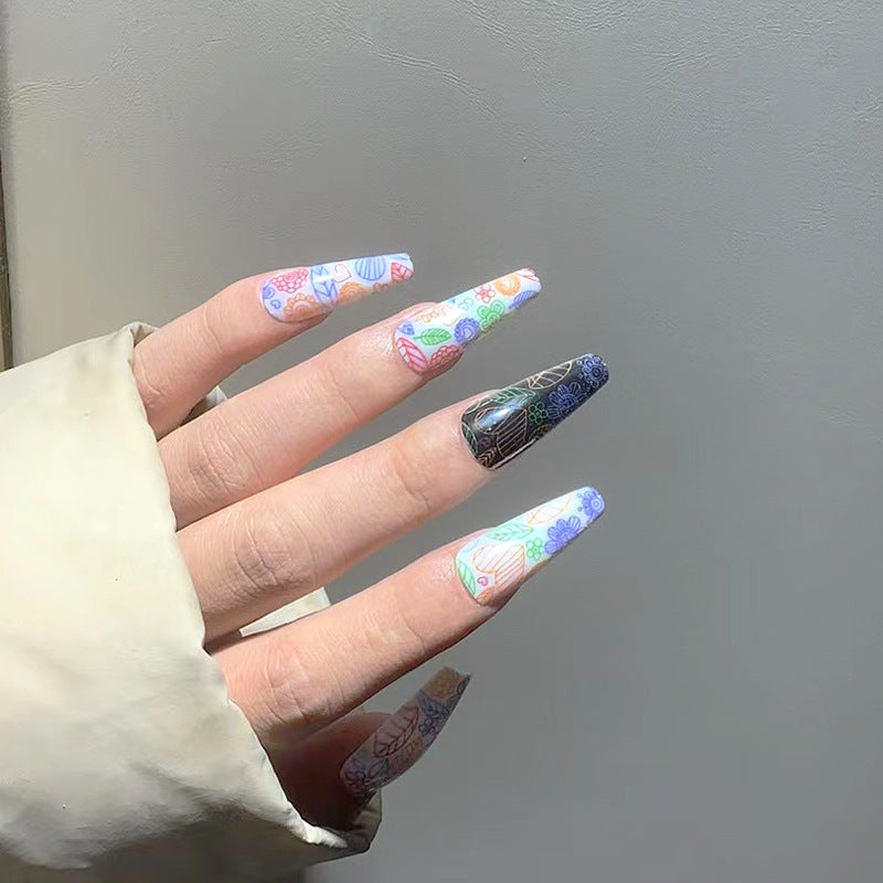Mystic Mandala Extra Long Coffin Multicolor Press On Nail Set with Intricate Patterns