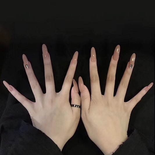 Elegant Soiree Long Almond Beige Press On Nail Set with Glitter Accents