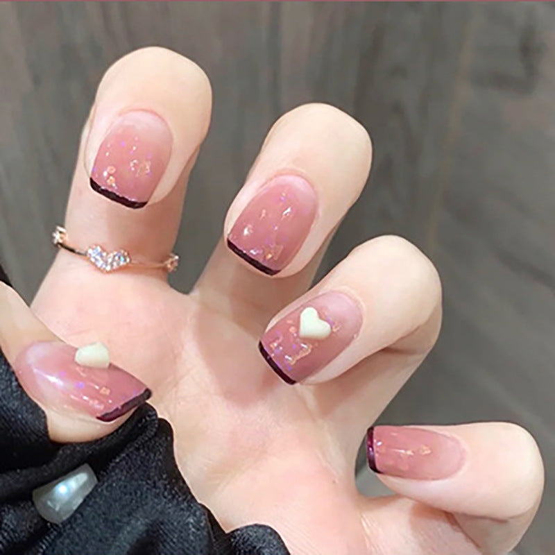 Elegant Romance Short Round Lavender Press On Nail Set with Love Heart Accents