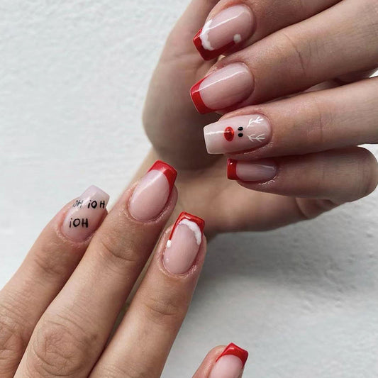 Cherry Blossom Festival Long Square Tip Press On Nails Set, Pink and Red Color with Floral Accents