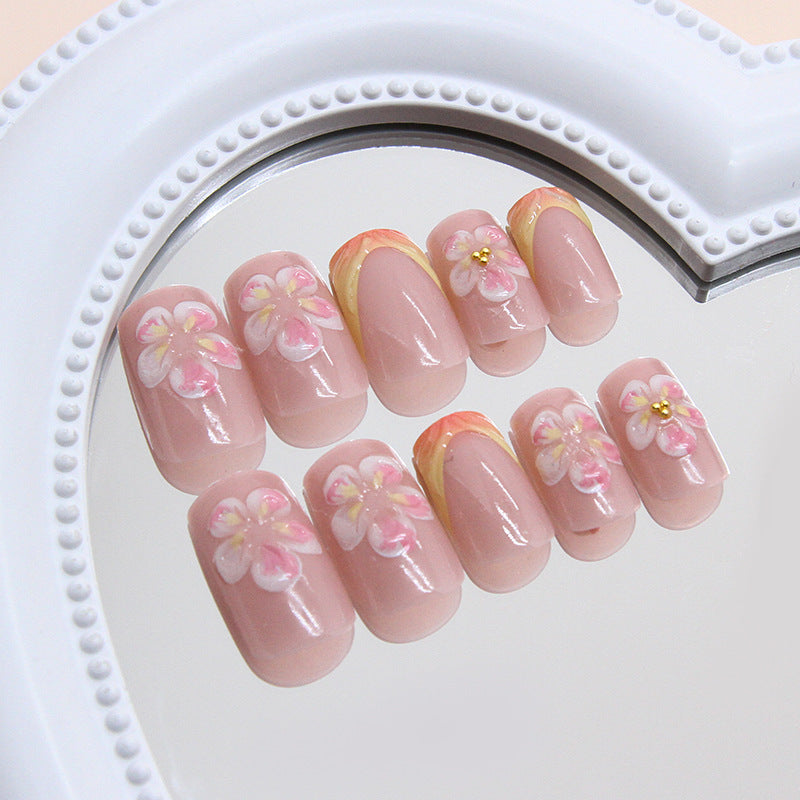 Floral Elegance Short Square Pink Press On Nail Set with Charming Floral Artistry