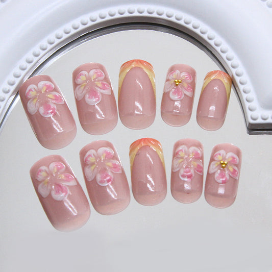 Tropical Bliss Short Square Light Pink Press on Nail Set with Floral Design