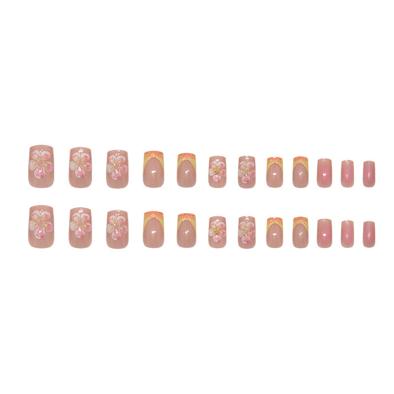 Tropical Paradise Short Square Pink Floral Press On Nail Set with Shimmering Finish