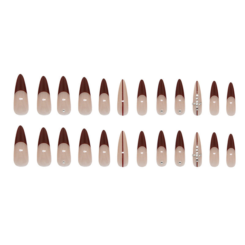 Elegant Romance Long Almond Chocolate Brown with Metallic Accents Press On Nail Set