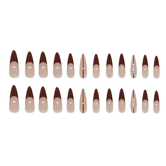 Elegant Romance Long Almond Chocolate Brown with Metallic Accents Press On Nail Set