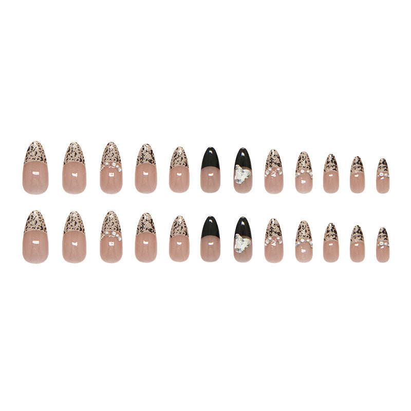 Wild Safari Inspired Medium Almond Beige and Black Press-On Nail Set with Unique Animal Print Accents