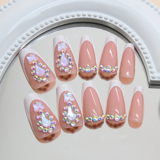 Celestial Dream Chic Long Coffin Blush Pink with Iridescent Gem Accents Press-On Nail Set