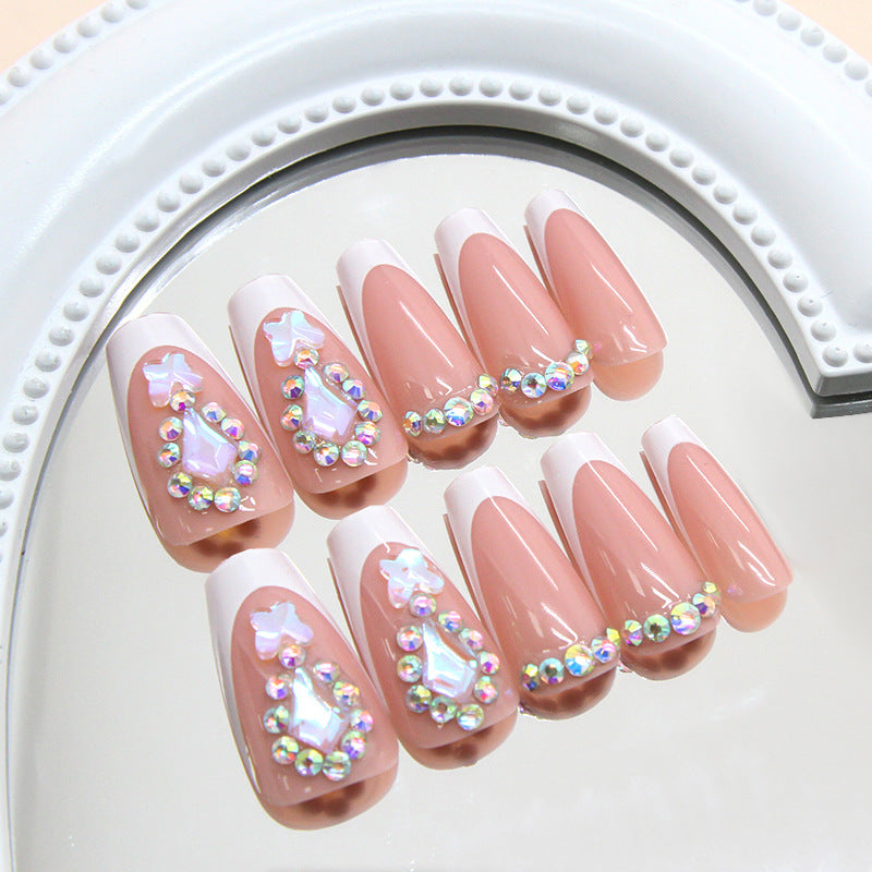 Mermaid Magic Long Coffin Pink Press On Nail Set with Iridescent Gem Accents