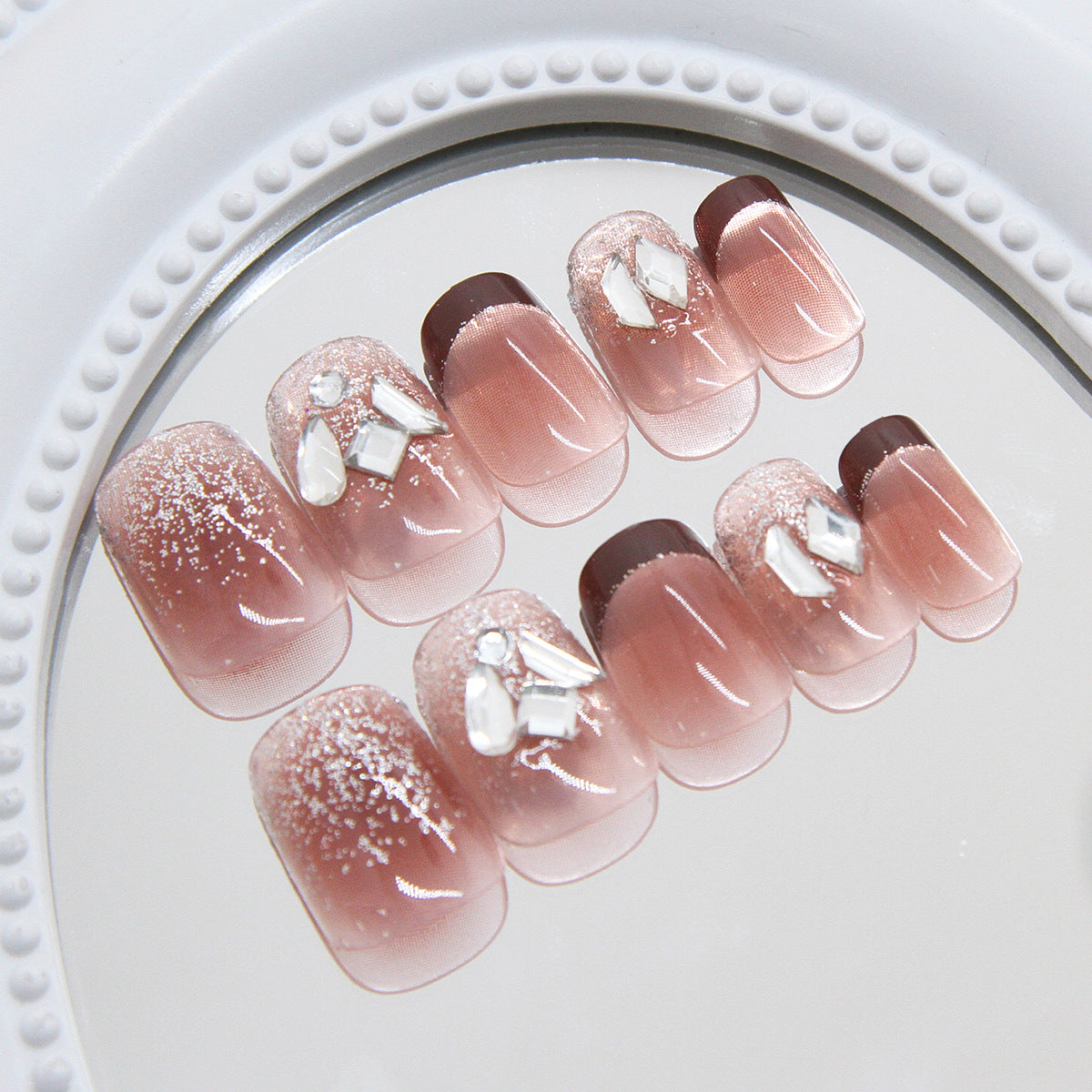 Glamorous Elegance Extra Short Square Ombre Pink with Dazzling Gem Accents Press on Nail Set