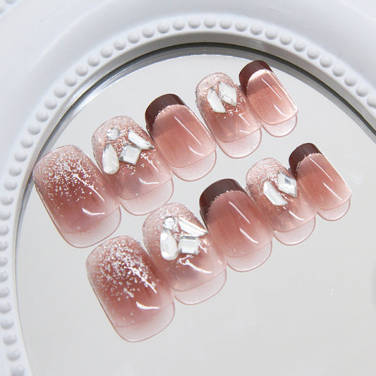 Glamorous Elegance Extra Short Square Ombre Pink with Dazzling Gem Accents Press on Nail Set