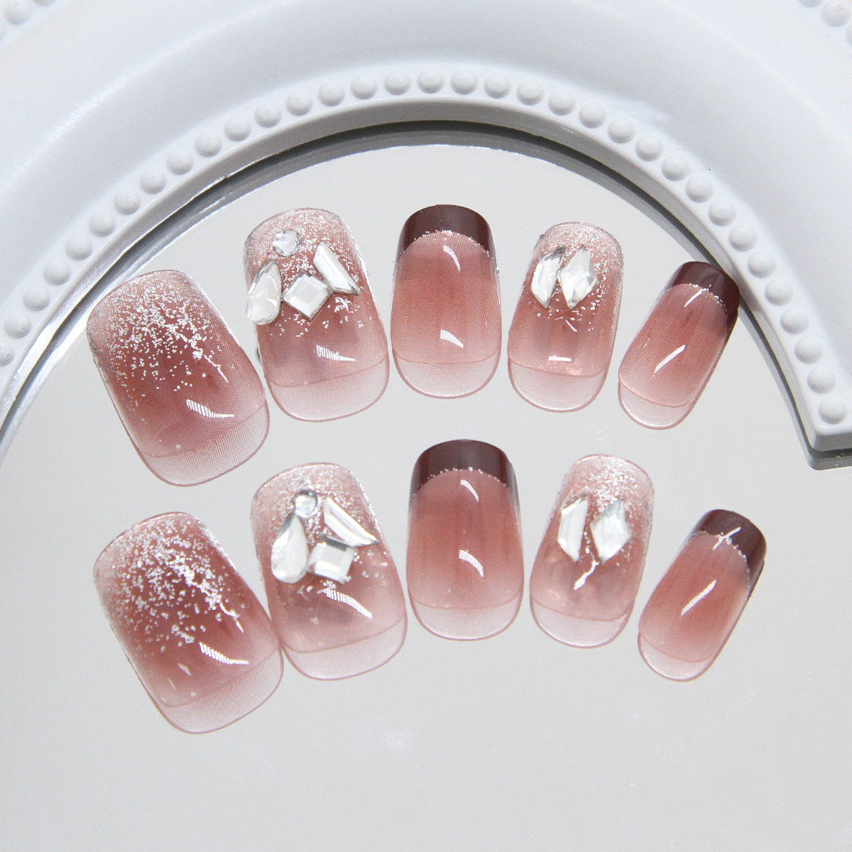 Glamorous Romance Short Square Pink Ombre Press On Nail Set with Sparkling Embellishments