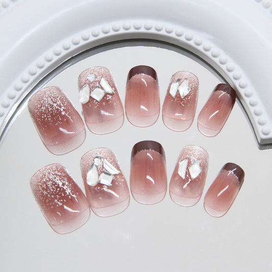 Glamorous Romance Short Square Pink Ombre Press On Nail Set with Sparkling Embellishments