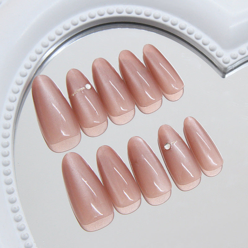 Elegant Blossom Long Almond Tips Soft Pink with Glamorous Rhinestone Accent Press On Nail Set