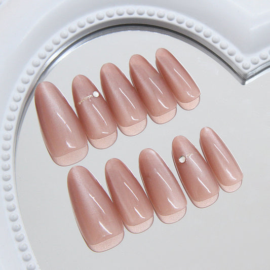 Elegant Blossom Long Almond Tips Soft Pink with Glamorous Rhinestone Accent Press On Nail Set