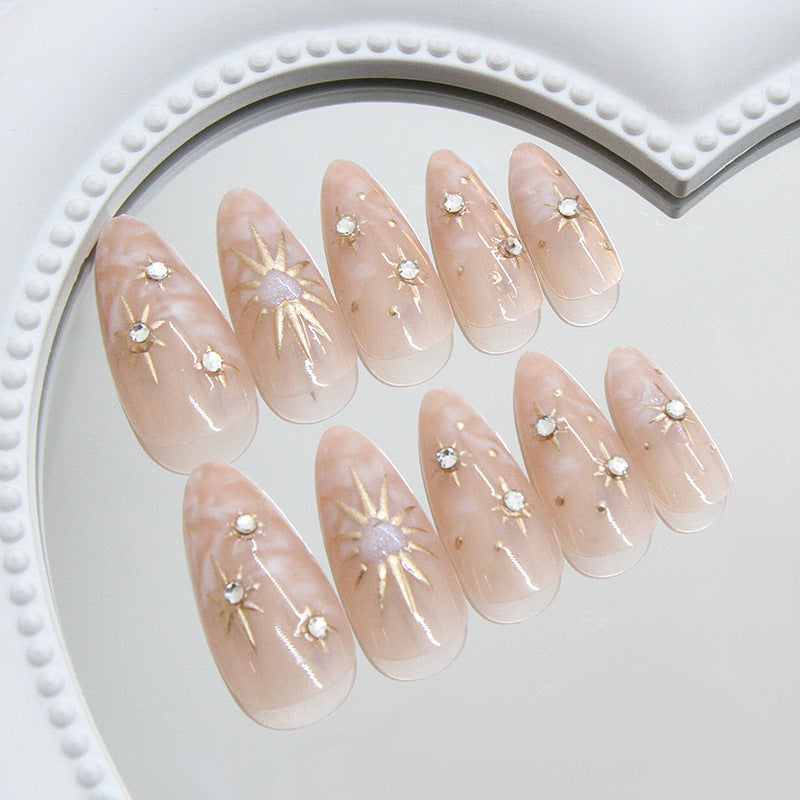 Celestial Elegance Medium Almond Pink Press-On Nail Set with Dazzling Star Accents