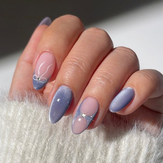 Charming Lavender Ombre Long Almond Press On Nail Set with Dazzling Glitter Accents