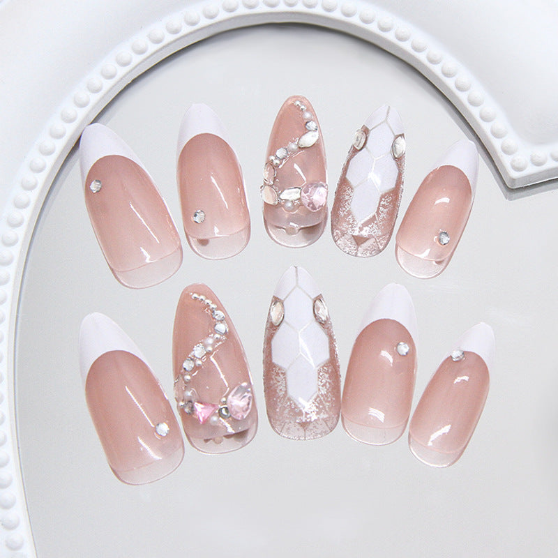 Chic Elegance Medium Almond Soft Pink with Sparkling Gem Accents Press On Nail Set