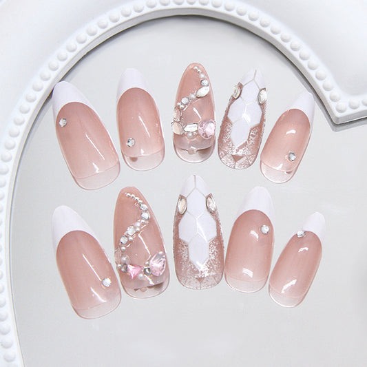 Chic Elegance Medium Almond Soft Pink with Sparkling Gem Accents Press On Nail Set