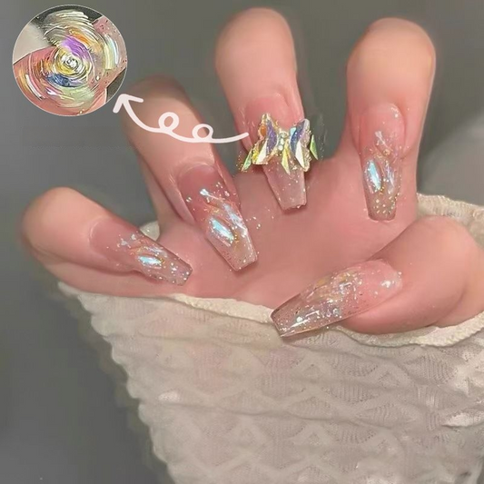 Glamorous Fairy Dream Long Coffin Iridescent Glittery Press on Nail Set