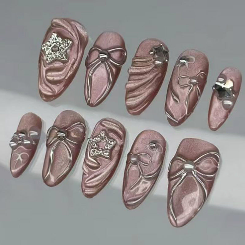 Ballet Dreams Medium Almond Shaped Elegant Rose Gold Press On Nail Set with Charms
