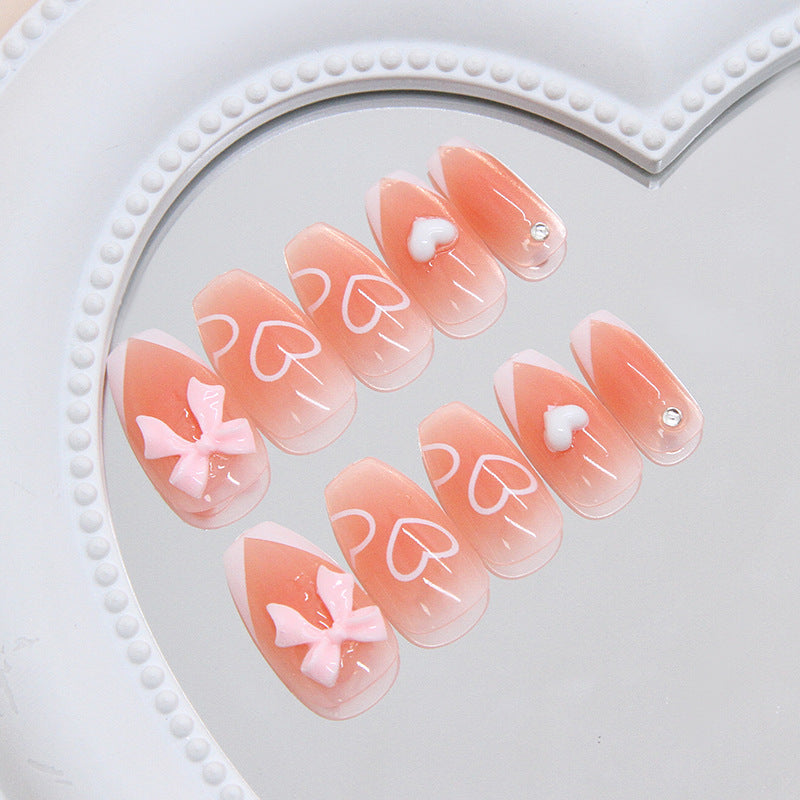 Charming Romance Medium Coffin Pink Press On Nail Set with Heart and Bow Accents