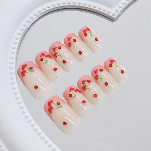 Blossom Elegance Medium Square Shape Soft Pink with Cherry Blossom Design and Glitter Accents Press-On Nail Set