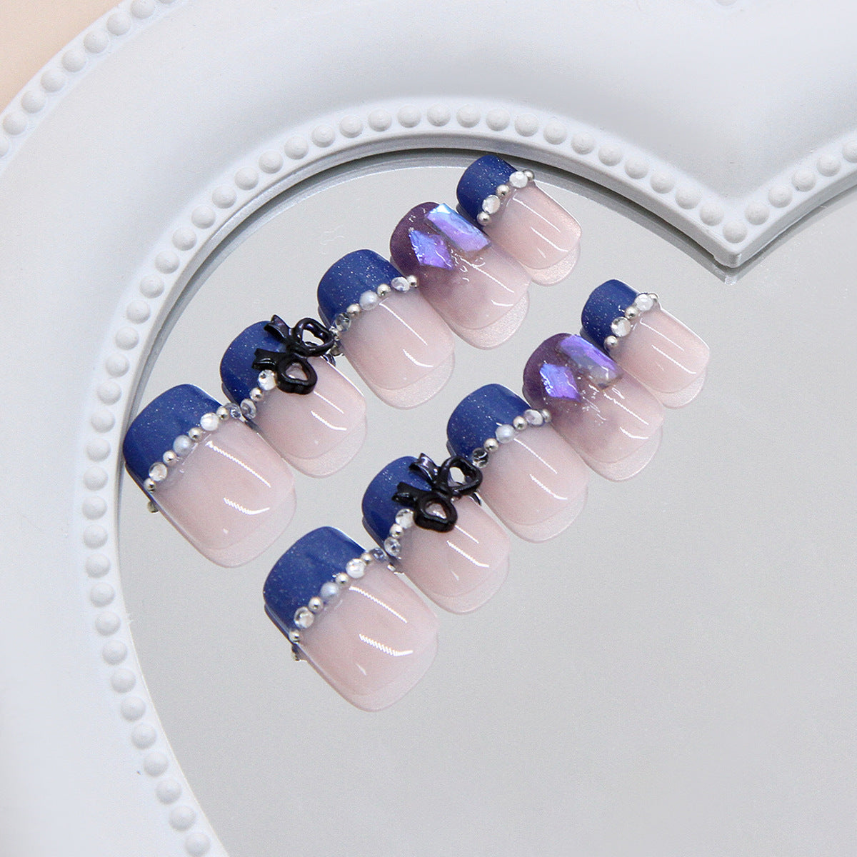 Elegant Ocean-Inspired Short Square Blue and Pink Nails with Pearl Accents