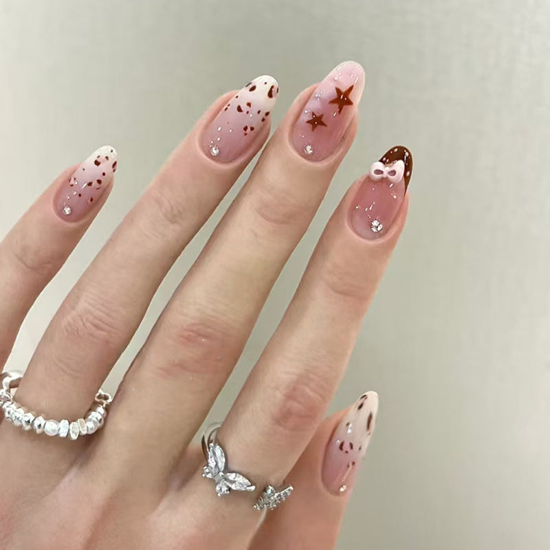 Charming Dreamland Long Oval Pink Ombre Press On Nail Set with Star and Bow Accents