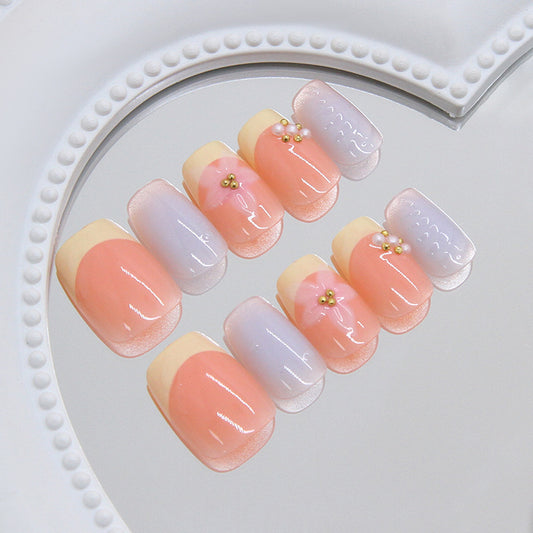 Charming Blossom Medium Square Pink and Lavender Press On Nail Set with Elegant Floral Accent