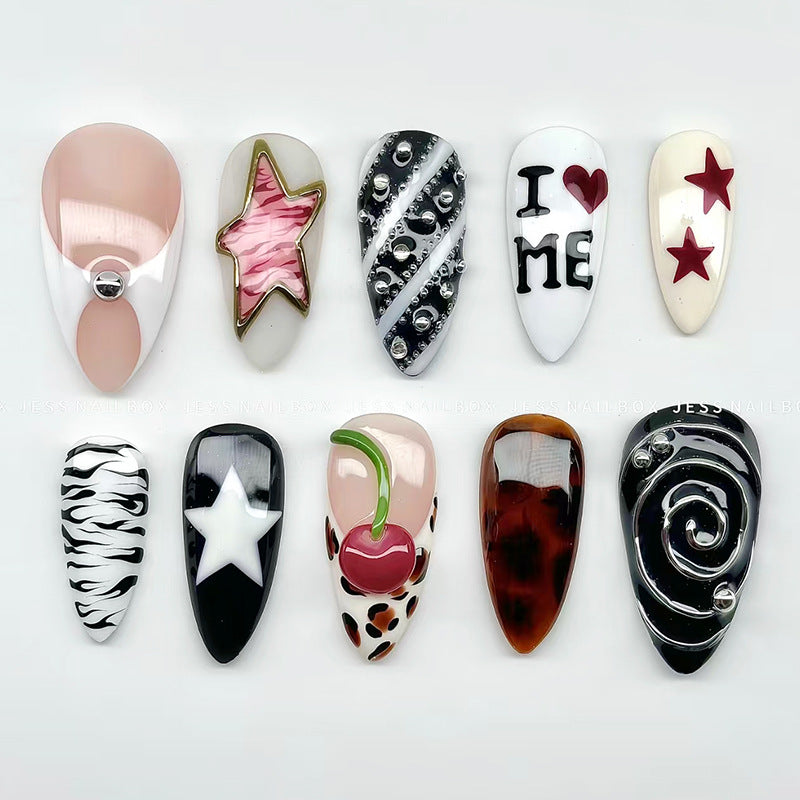 Whimsical Glamour Pink and Multi-Color Medium Almond Press On Nail Set with Unique Charms and Designs