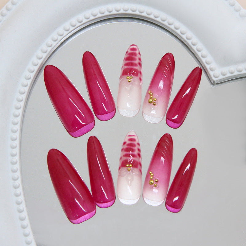 Glamorous Twilight Long Almond Shaped Burgundy Set with Stunning Golden Accents