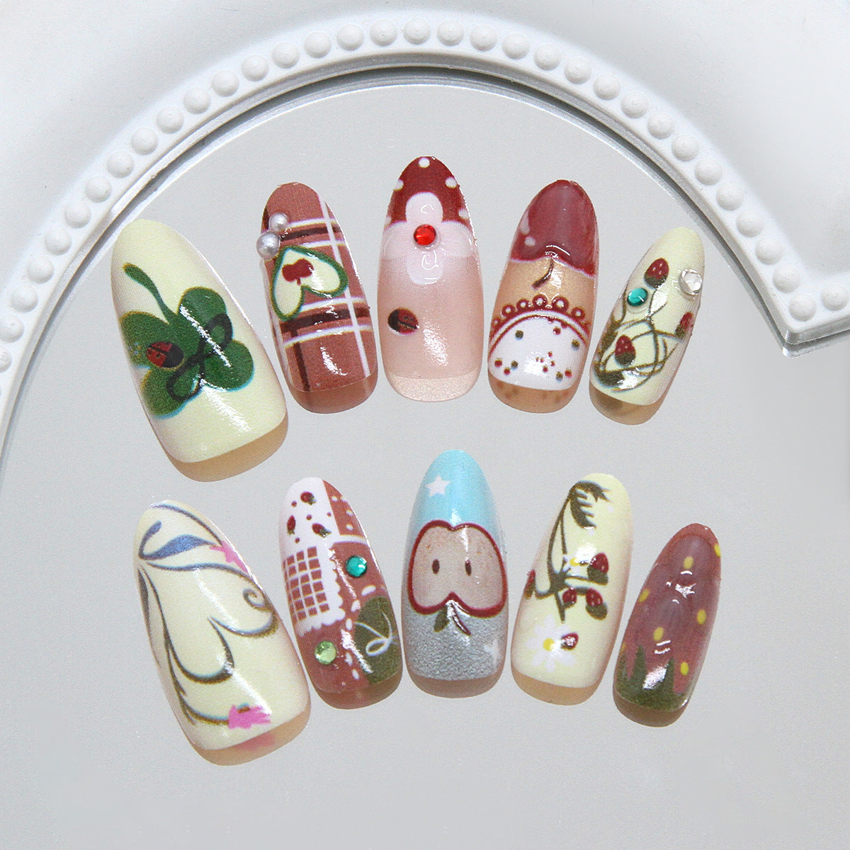Festive Charm Long Almond Shaped Multicolored Glittery Press-On Nail Set