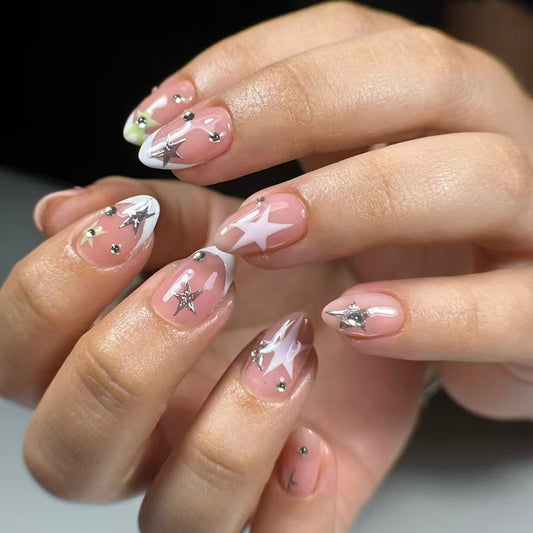 Celestial Dreams Medium Almond Pink with Starry Accents Press-On Nail Set