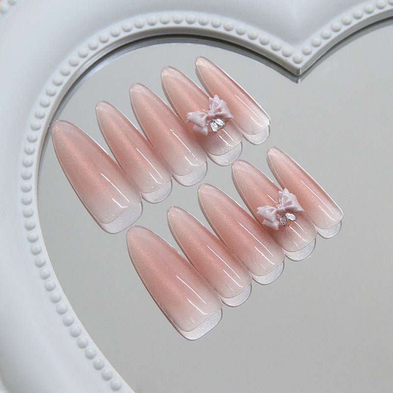 Elegant Blossom Medium Almond Pink Ombre with Floral Accent Press On Nail Set