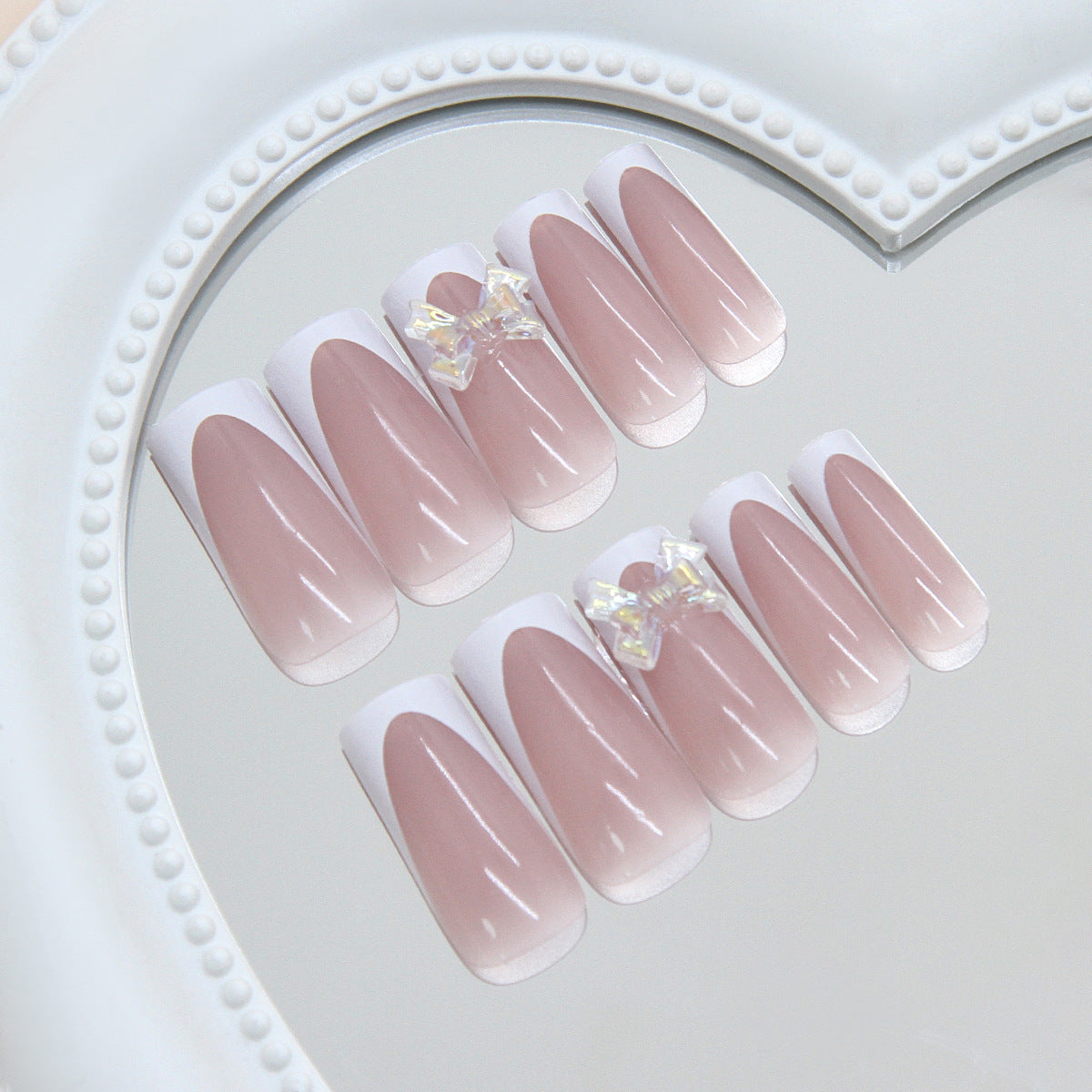 Chic Elegance Long Square Pink Ombre Press On Nails with Bejeweled Accent