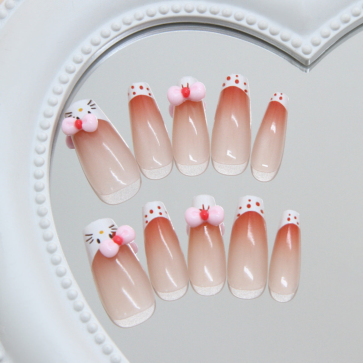 Playful Charm Long Coffin Pink with Whimsical Bow Designs Press On Nail Set