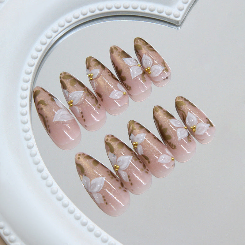 Elegant Floral Fantasy Medium Almond Beige with Delicate Flower Accents